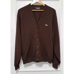 Vtg Challenger Mens Brown Turtle V Neck Grandpa Cardigan Sweater XL